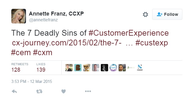 twitter, tweet, Annette Franz, customer experience, 